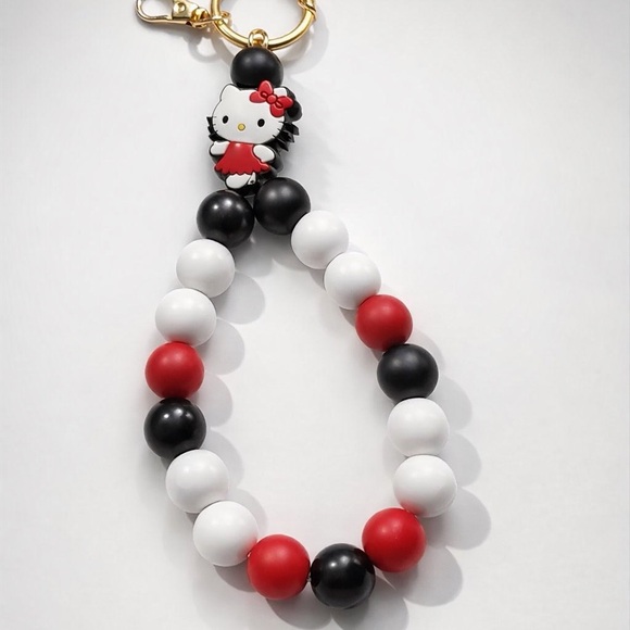 Hello Kitty Other - Hello Kitty Red Black White Beaded Wristlet Charm Keyring